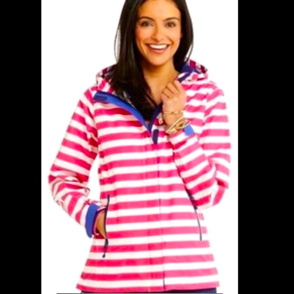 Vineyard Vines Pink and White Striped Rain Jacket